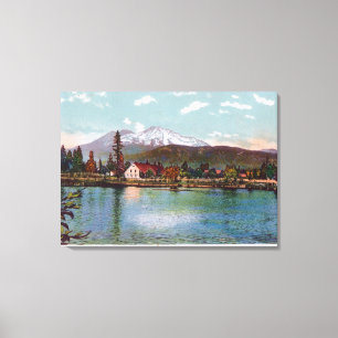 Uitzicht van Mt. Shasta van de vishatchery Canvas Afdruk