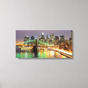 Uitzicht van Neder-Manhattan en de Brooklyn Bridge Canvas Afdruk