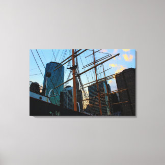 Uitzicht van NYC vanaf South Street Seaport Canvas Afdruk