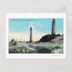 Uitzicht van Old and New LighthouseCape Henry, VA Briefkaart