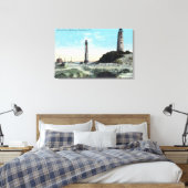 Uitzicht van Old and New LighthouseCape Henry, VA Canvas Afdruk (Insitu (Slaapkamer))
