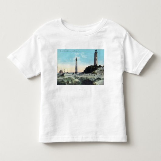 Uitzicht van Old and New LighthouseCape Henry, VA Kinder Shirts (Voorkant)