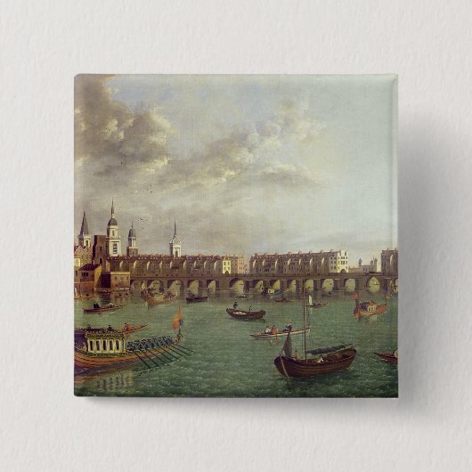 Uitzicht van Old London Bridge Vierkante Button 5,1 Cm (Voorkant)
