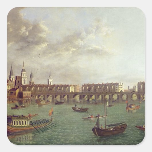 Uitzicht van Old London Bridge Vierkante Sticker (Voorkant)