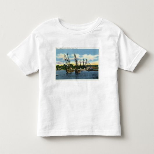 Uitzicht van oude scheepswrakken in de haven kinder shirts (Voorkant)