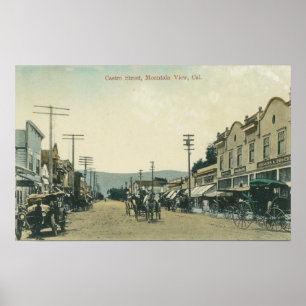 Uitzicht van paarden op Castro Street Poster