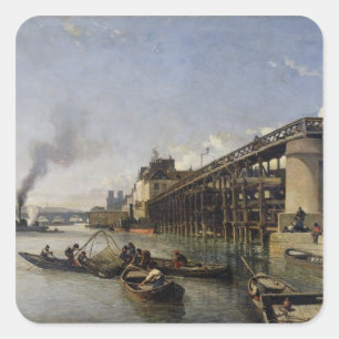 Uitzicht van Parijs, de Seine of l'Estacade, 1853 Vierkante Sticker