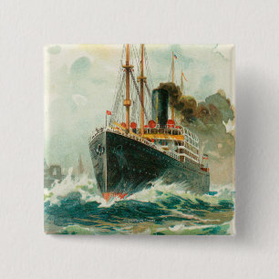 Uitzicht van Patricia in Zee, Hamburg-Amerika Vierkante Button 5,1 Cm