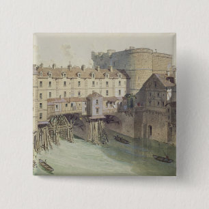 Uitzicht van Petit Chatelet en de Petit Pont Vierkante Button 5,1 Cm
