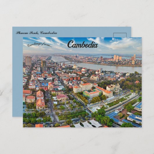 Uitzicht van Phnom Penh Cambodja Briefkaart (Voorkant / Achterkant)