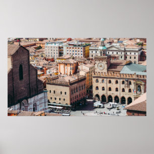 Uitzicht van Piazza Maggiore Square en San Petr Poster