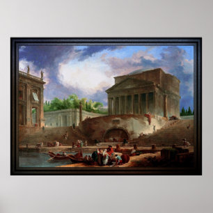 Uitzicht van Ripetta door Hubert Robert Poster