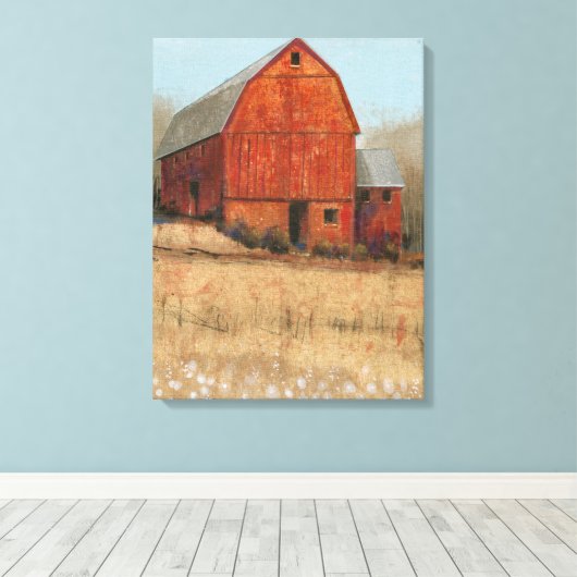 Uitzicht van rode Barn Canvas Afdruk (Insitu (Houten vloer))