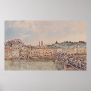 Uitzicht van Salzburg (door Rudolf von Alt) Poster