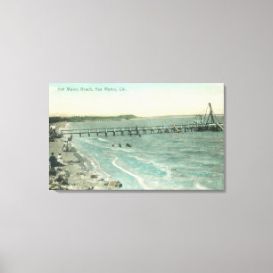 Uitzicht van San Mateo Beach en Pier Canvas Afdruk