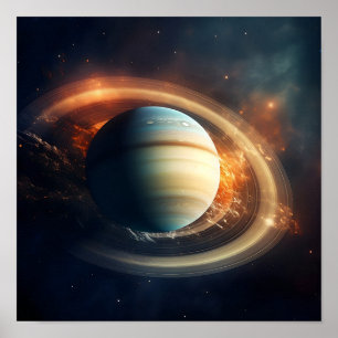 Uitzicht van Saturnus uit de ruimte Poster