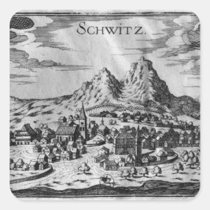 Uitzicht van Schwyz Vierkante Sticker