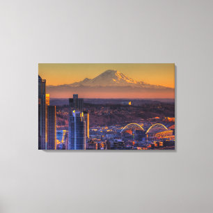 Uitzicht van Seattle in het centrum van het footba Canvas Afdruk