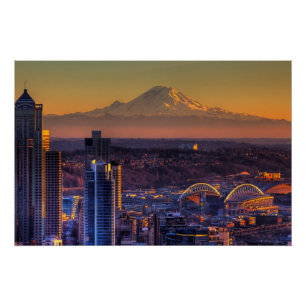 Uitzicht van Seattle in het centrum van het footba Perfect Poster