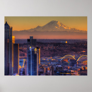 Uitzicht van Seattle in het centrum van het footba Poster