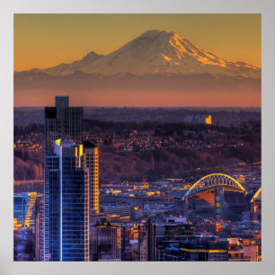 Uitzicht van Seattle in het centrum van het footba Poster