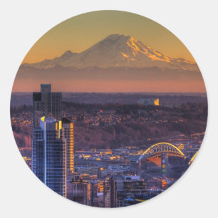 Uitzicht van Seattle in het centrum van het footba Ronde Sticker