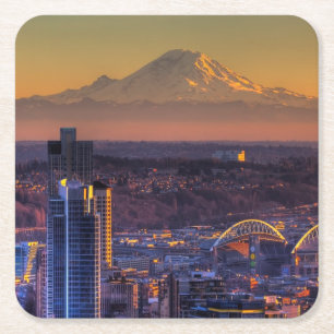 Uitzicht van Seattle in het centrum van het footba Vierkante Kartonnen Onderzetter