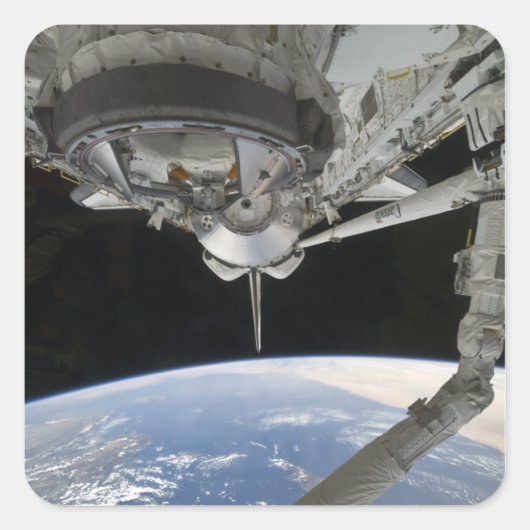 Uitzicht van Space Shuttle Discovery Vierkante Sticker (Voorkant)