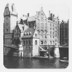 Uitzicht van Speicherstadt Hamburg, c.1910 Vierkante Sticker