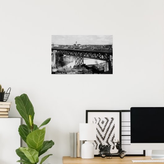 Uitzicht van Spokane-Herfsten en Brug Poster (Thuiskantoor)