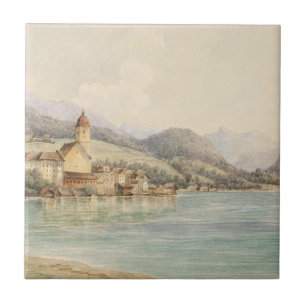 Uitzicht van St. Wolfgang aan het meer Wolfgang Ca Tegeltje