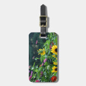 Uitzicht van tuinbouw- zonnebloem, appelwijn, kosm bagagelabel (Voorkant verticaal)