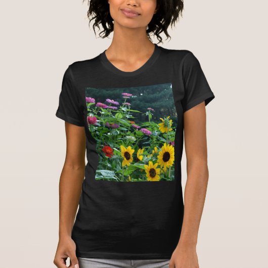 Uitzicht van tuinbouw- zonnebloem, appelwijn, kosm t-shirt (Voorkant)