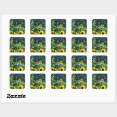 Uitzicht van tuinen, daisies, kosmos, zonnebloemen vierkante sticker (Vel)