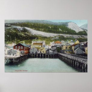 Uitzicht van Waterfront & TownDouglass, AK Poster