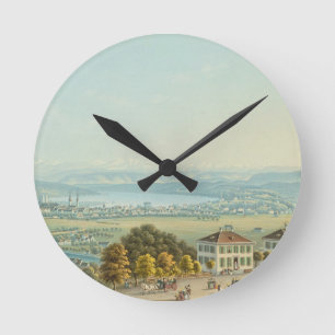 Uitzicht van Zürich, c.1840 (m/c) Ronde Klok
