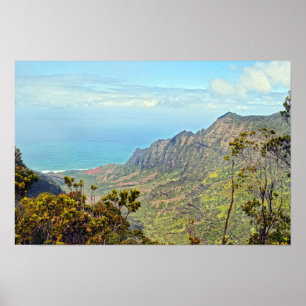 Uitzicht vanaf Kalalau-uitkijkpunt, Kauai, Hawaï Poster