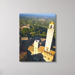 Uitzicht vanaf toren, San Gimignano, Siena, Toscan Canvas Afdruk