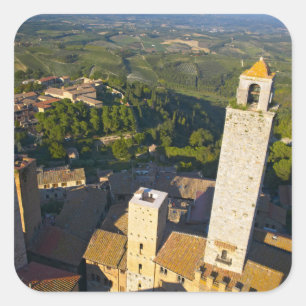 Uitzicht vanaf toren, San Gimignano, Siena, Toscan Vierkante Sticker