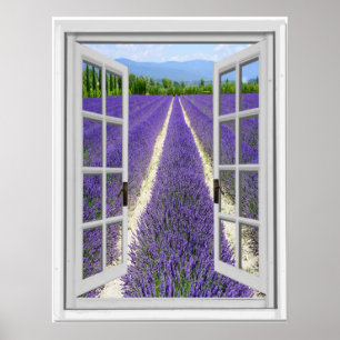 Uitzicht venster Lavender Field Fake Poster