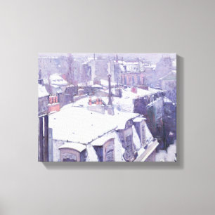 Uitzicht voor dakpannen of dakpannen onder sneeuw, canvas afdruk