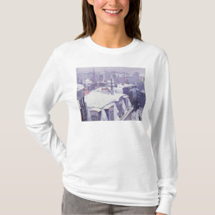Uitzicht voor dakpannen of dakpannen onder sneeuw, t-shirt