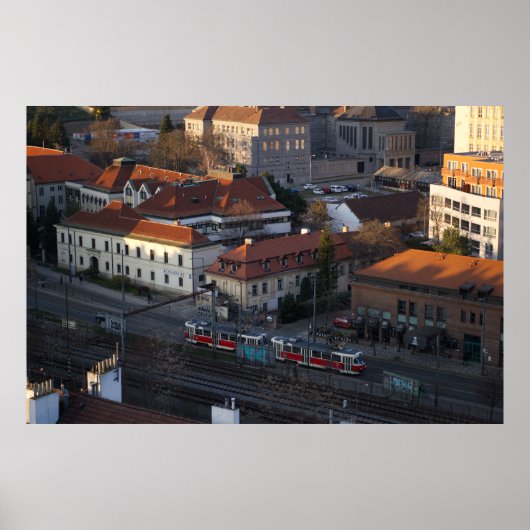 Uitzicht Vyšehrad - Trams, sporen en historische h Poster (Voorkant)