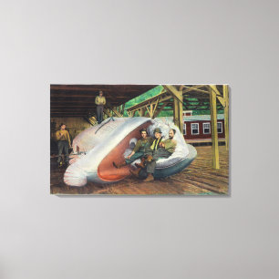 Uitzicht walvisjagers die zich op de walvis herste canvas afdruk