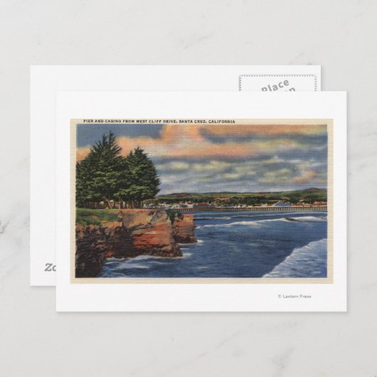 Uitzicht West Cliff Drive Pier en Casino Briefkaart (Voorkant / Achterkant)