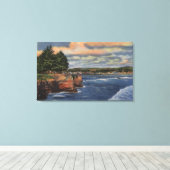 Uitzicht West Cliff Drive Pier en Casino Canvas Afdruk (Insitu (Houten vloer))