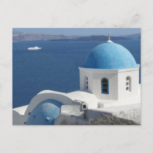 Uitzichten van de kerk op Santorini, Griekenland Briefkaart