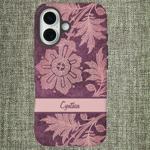 uitziende roze en Mauve gesimuleerde Damask iPhone 16 Hoesje