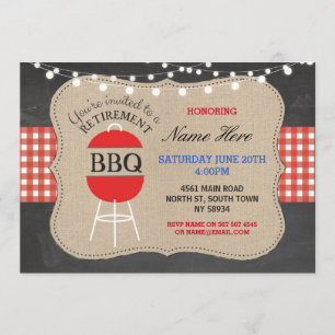 Uitzondering BBQ Check Chalk Burlap Red Uitnodigin Kaart
