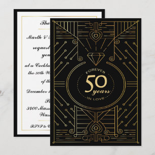 Uitzonderlijke Art Deco 50th Jubileum Uitnodigen Kaart